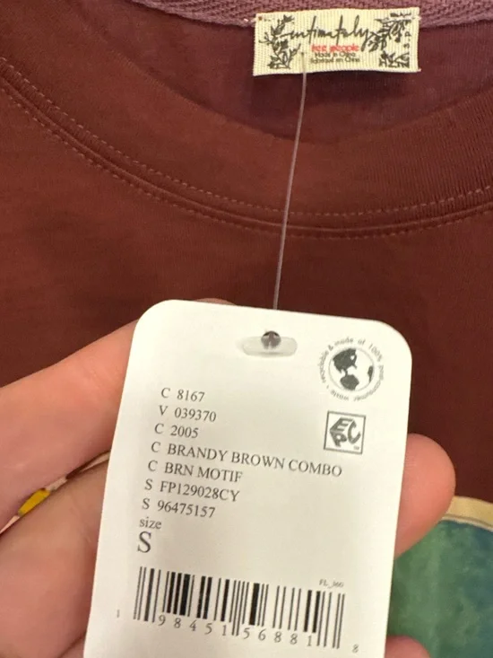 NWT Free People FP Intimately Full Bloom Lounge Tee - Brandy Brown Combo - small - Picture 9 of 9